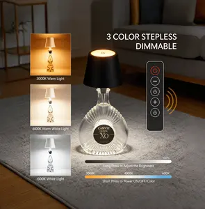 2025Whiskey Bottle Lamp, Wireless Light with Whiskey Bottle Cap Design, Top Touch Control, Metal Material, 3-Color Adjustable Lighting, USB Rechargeable, Suitable for (Bars/Bar Counters/Lounge Bars/Western Restaurants/Wineries/Weddings/Birthday Parties)