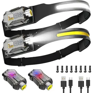Rechargeable Headlamp 2Pack, Detachable 230 °     Wide Beam LED 2in1 Head Lamp with Motion Sensor, Hard Hat Head Light for Adults, 9 Modes Flashlight for Running Hunting Camping Essentials Gear