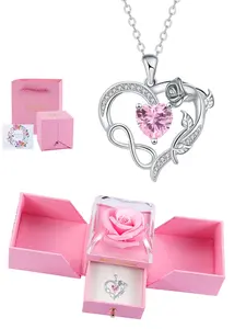 Infinite love Heart Design Necklace&rose pendant paired with a rose gift box, suitable for daily wear and holiday gifts, a special gift for wives, mothers, and girlfriends.