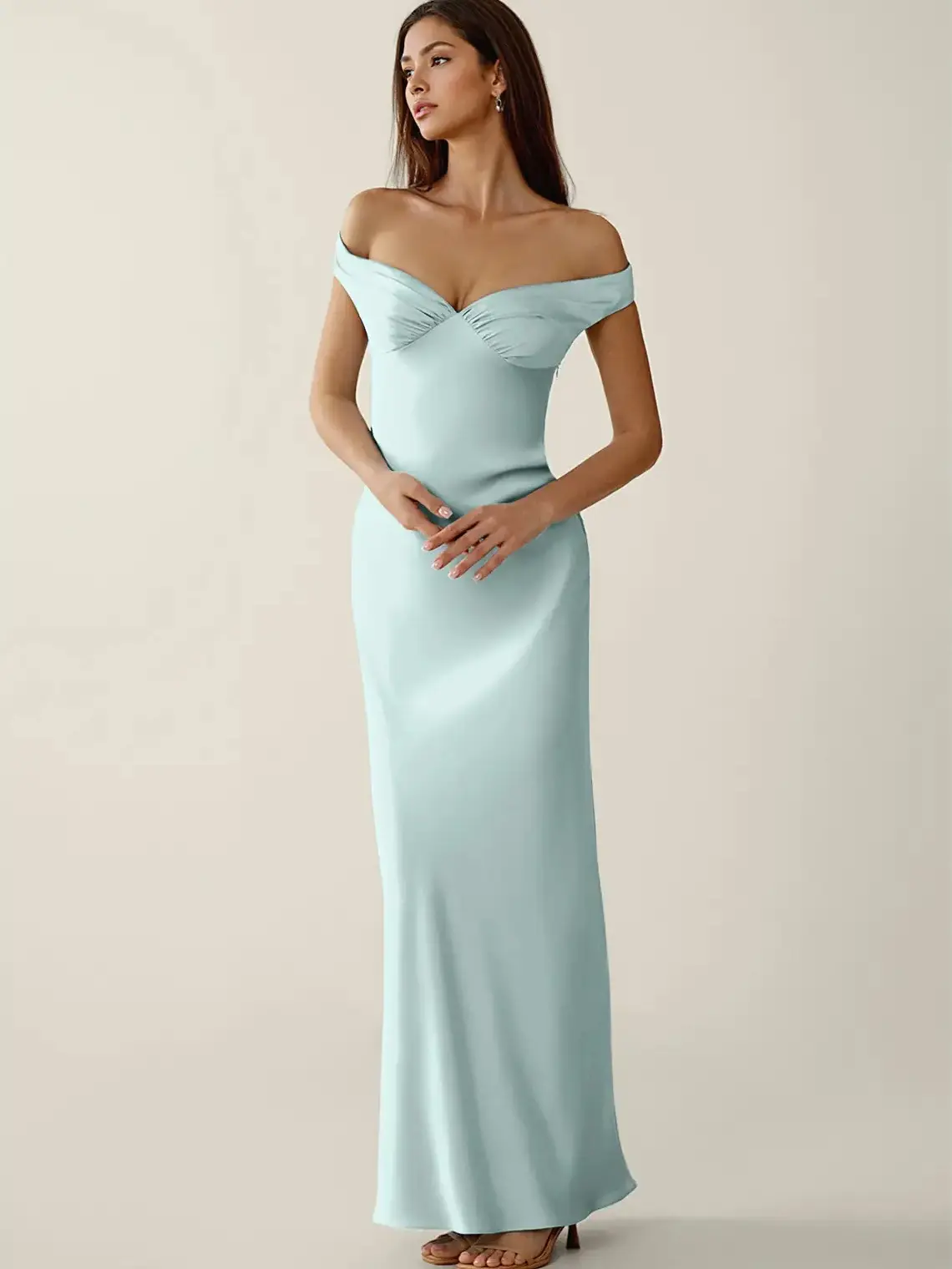 AZAZIE Gwendonme Women's Satin Prom Dress, Elegant Off-Shoulder Sheath Gown, Minimalist Formal Wear