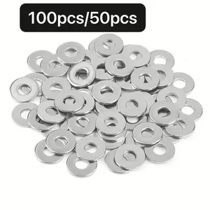 50/100Pcs Stainless Steel Washers, metal flat gaskets for repair use. Made of premium rust-proof and wear-resistant stainless steel, these thin gaskets allow precise gap adjustment. They serve as industrial positioning spacers .