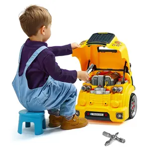 VEVOR Kids Mechanic Workshop Tool Kit, 60-Piece Car Repair Set with Removable Parts, Lights, Sounds, Steering Wheel, Horn, Truck Stickers, Yellow, for Toddlers Ages 3+