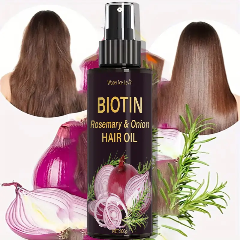Water Ice Levin Biotin Rosemary & Onion Hair Oil, Natural Hydrating Oil For Extremely Dry Damaged Hair, Repair Split Ends Frizzy Hair, Biotin Herbal Scalp Massage Serum To Reduce Hair Fall & Boost Hair Growth, Haircare