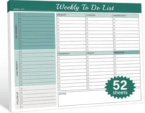 Weekly To Do List Notepad 52 Undated Glue Bound Tear Off Sheets 8.5x11 for Desk Planning Home Work School Organization Pad for Women Men