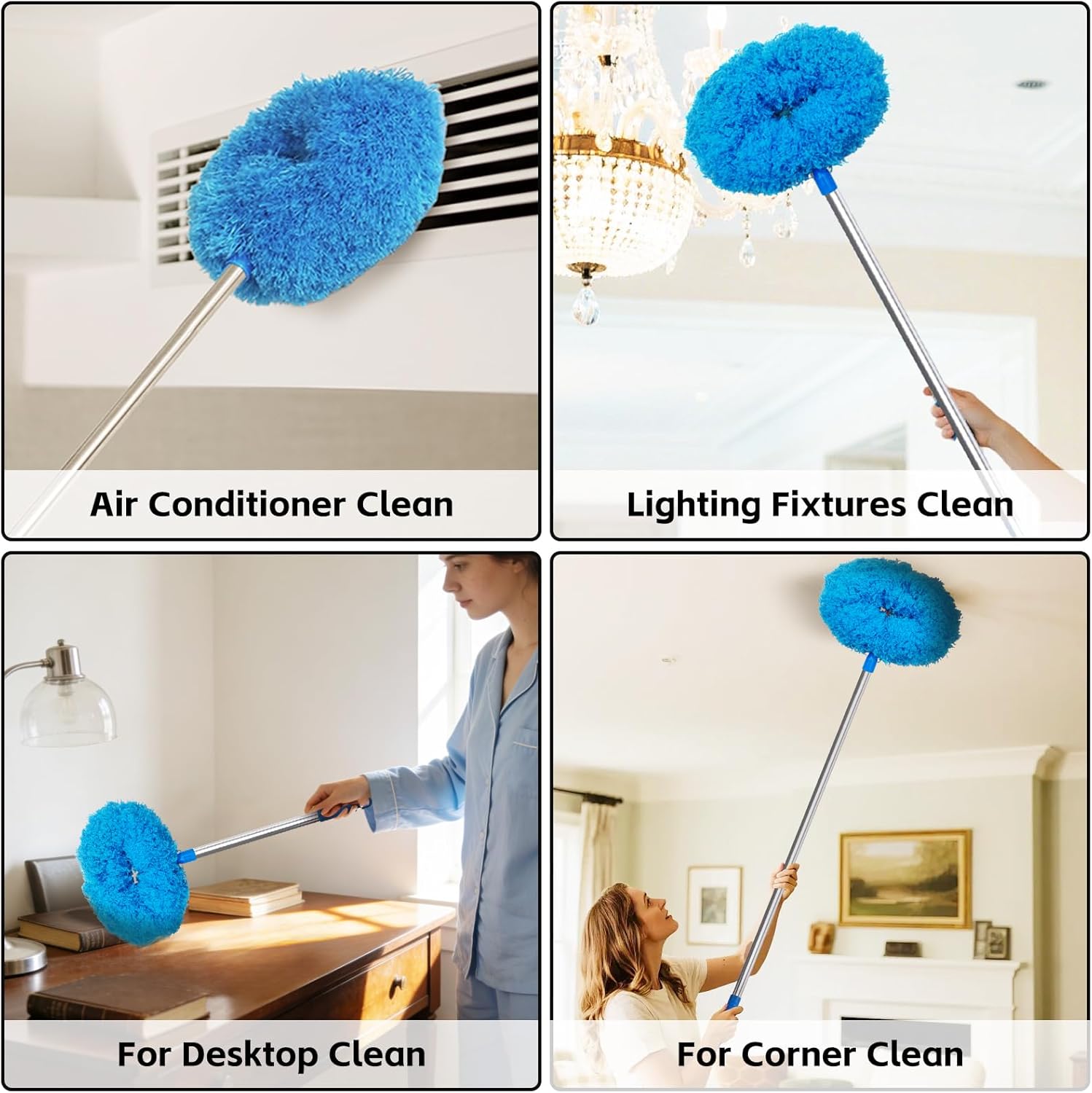 Ceiling Fan Cleaner Duster Reusable Microfiber with Extension Pole 13-48 Inch Fan Blade Cleaner Removable Dusters for Walls Bookshelves Door Window Top Blue Extendable Lightweight