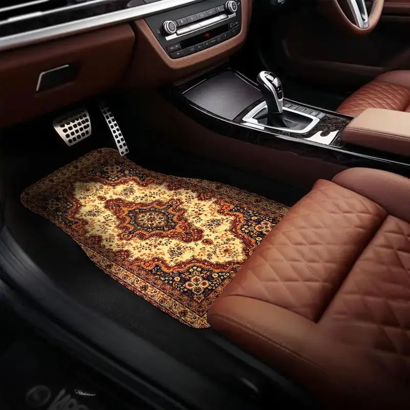 Moroccan Boho Style Car Floor Mat, Non-slip Car Front & Rear Floor Mat, Car Interior Accessory, Fashionable Car Interior Decoration Accessories, Car Mats