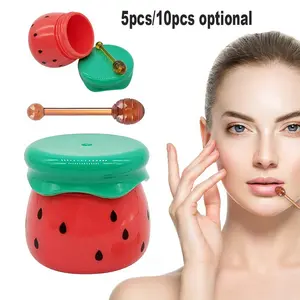 5pcs/10pcs Mini Watermelon-Shaped Lip Balm Container with Applicator Stick, Refillable, Sealed Plastic Lip Cream Jar for Facial Cream, Eye Cream, Lipstick, Gloss, Eye Shadow, Daily Lip Care Products, Travel-Friendly Cosmetics Storage