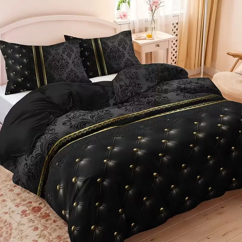 Luxury Gold Jacquard Decorative Bedding Set, 1 Fitted Sheet + 2 Pillowcases, High-Definition Print, All Seasons Home Bedroom Decor, Bedsheet Sets, Bed Sheets Set, Bedsheets Set