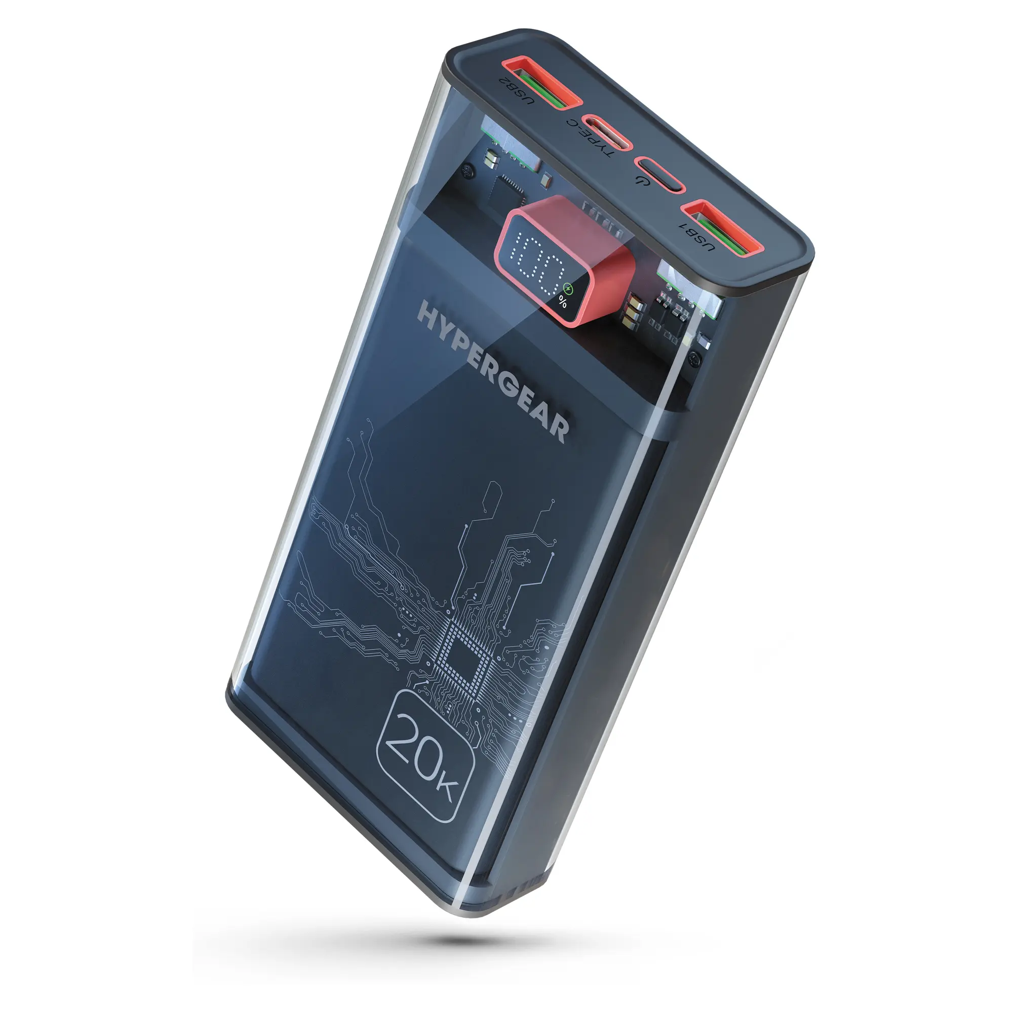 ClearCharge Transparent Fast Charge Power Bank with 20W USB-C PD Charging Digital