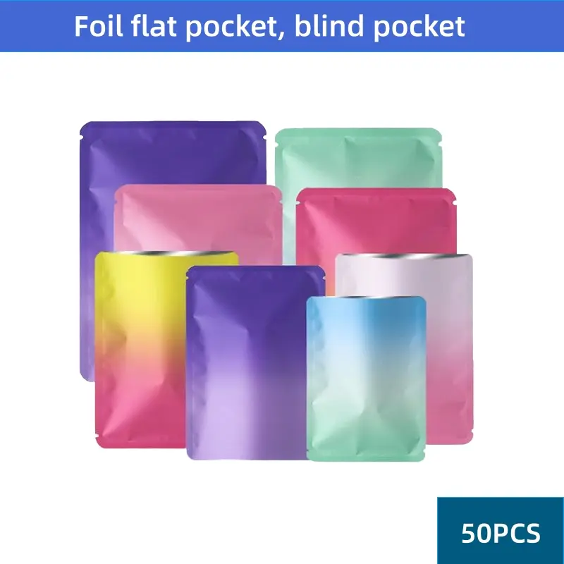 50 Pcs Gradient Color Self-Sealing blind Bags, Double-Sided Aluminum Foil Lightproof Bags, Unique Colors Creative Gift Packaging, Individual Packaging for Jewelry Storage & Party Favors, Resealable Packaging