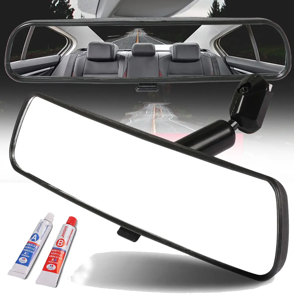 8 Inch Panoramic Car Rearview Mirror, White | clip-on installation, HD viewing surface, fits most cars, SUVs, and trucks, car interior accessories