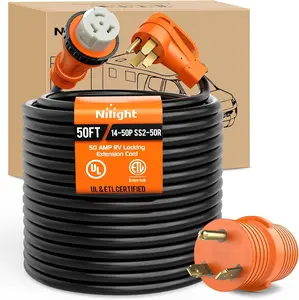 Nilight 50 Amp 50FT RV Locking Extension Cord with Adapter 30Amp to 50Amp 250V Heavy Duty 6/3+8/1 Gauge Pure Copper STW Wire ETL Listed 4 Prong 14-50P SS2-50R 50F/50M Cable Suit for Campers Caravan