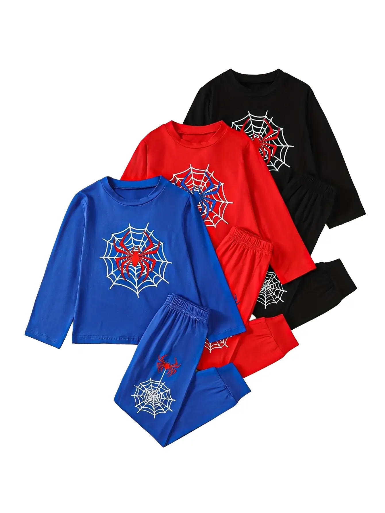 #backtoschool 6-piece boys' spring fashion, leisure and comfort suit 6-12-year-old children's printed round neck shirt elastic waist leisure soft pants children's clothing boys' printed long-sleeved trousers suit Outfit Junior