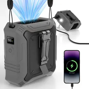 FrSara Portable Waist Fan, Portable Fan with 5-Speed Settings, Dual-Sided Clip on Wearable Belt Personal Fan for 8000mAh, 2 Settings including Flashlight,Travel Essential for Outdoor Camping as Power Bank, Gift for Men