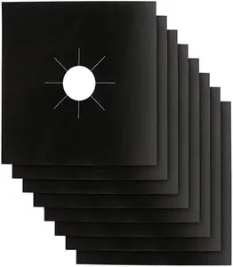 Stove Burner Covers - Gas Stove Protectors Black 0.2mm Double Thickness, Reusable, Non-Stick, Fast Clean Liners for Kitchen/Cooking. Stove top Covers Gas Burners Size 10.6" x 10.6" BPA Free(8 Packs)