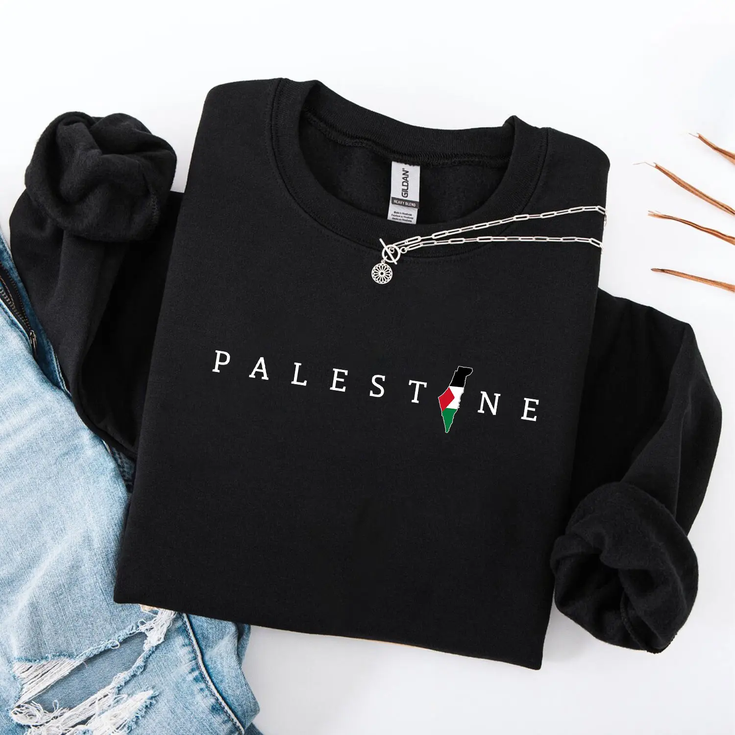 Palestine Sweatshirt, Map Graphic Crewneck, Cultural Heritage Pullover, Unisex Casual Long Sleeve Apparel