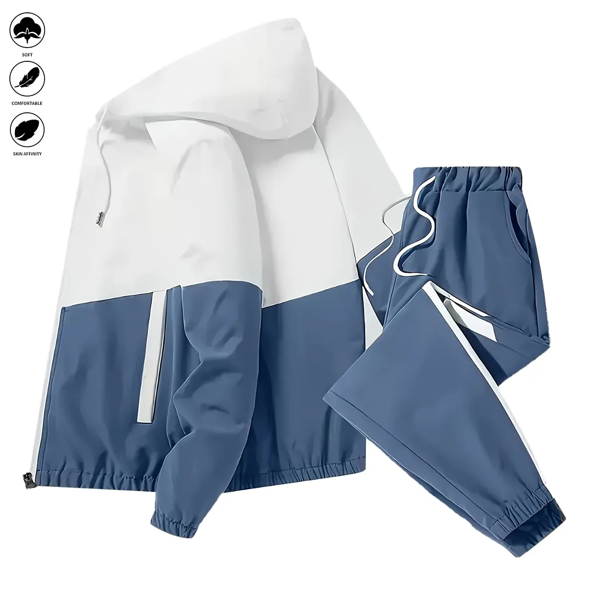 Men's casual two-piece sports outfit - all-season loose multi-color sportswear set with hooded pullover, zipper jacket, long-sleeved coat, pants, jogging pants, gym workout running outdoor set summervibes