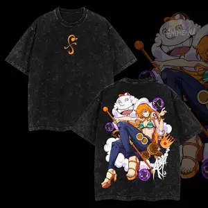 Retro Vintage Limited Edition Nami One Piece Anime Double Printed Oversized Washed Tee Unisex 100% Premium Cotton Classic Style T-Shirt Top
