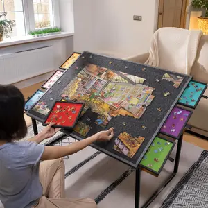 1000/2000 Piece Tilting & Foldable Puzzle Board with 8 Colored Drawers & Cover, Adjustable Lightweight Puzzle Plateau with Built-in Stands, Portable Jigsaw Puzzle Table with Storage for Adults