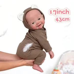 17-inch Full Body Reborn Girl Doll, Open-Mouth Realistic Skin Texture, Soft Handmade Doll, Cute Toy, Kids Gift & Birthday Present