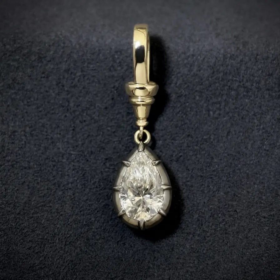 2.02ct Pear Lab-Grown Diamond Pendant, IGI Certified H-I/VS2-SI1, 14K Gold Antique Collet Setting