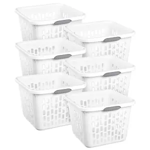 Sterilite Laundry Basket, 1.5 Bushel Plastic Hamper with Handles, White, 6 Pack