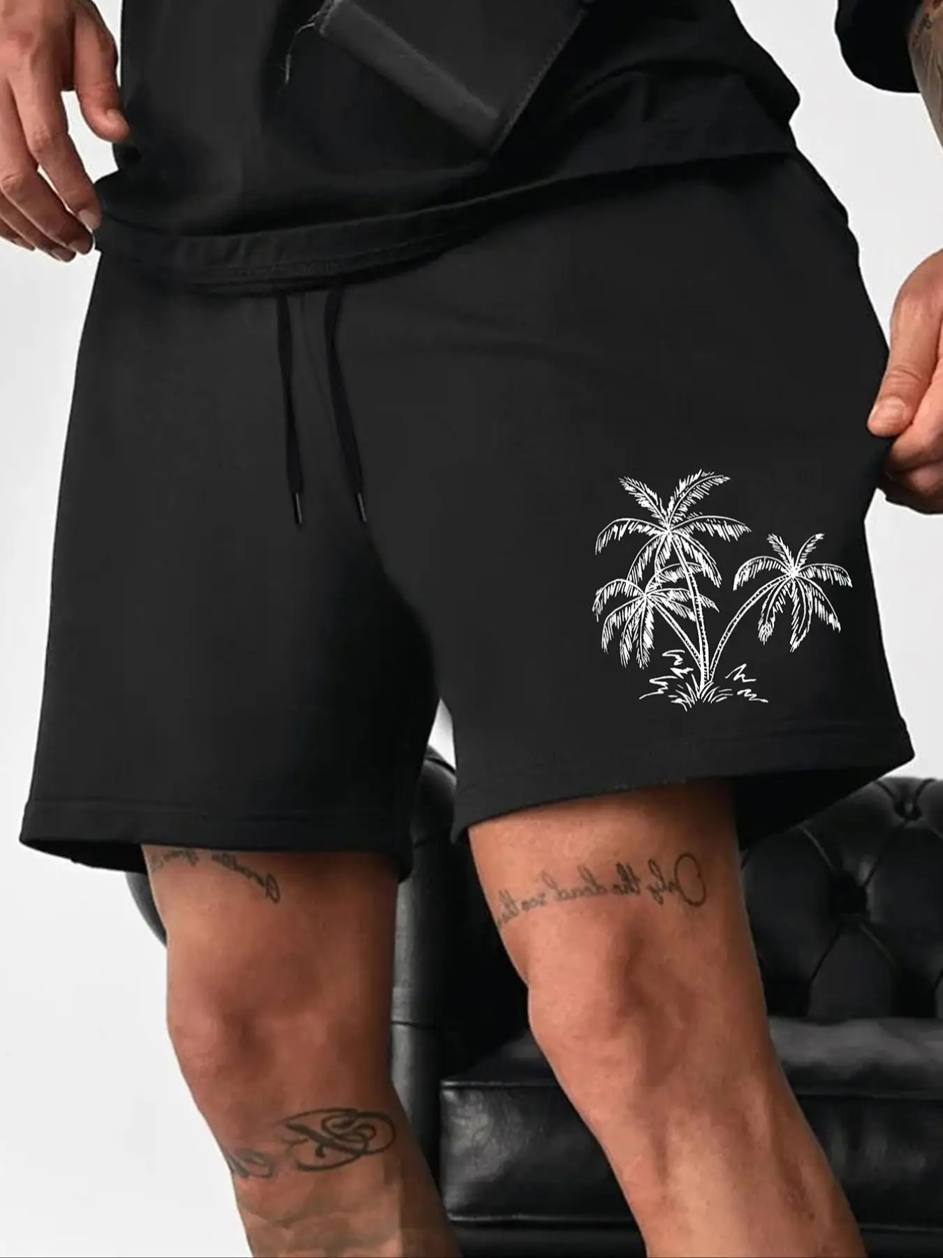 Men's Regular Fit Coconut Tree Print Drawstring Waist Pocket Shorts, Summer Clothes, Casual Streetwear Soft Comfy Shorts for Vacation Holiday Beach, S