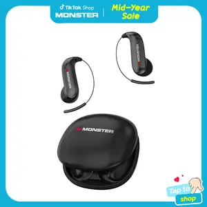 Monster Open-Ear Mic Headset, Wireless Earbuds, Secure Earhook Design, Mic Noise Cancelling, 165H Playtime, Bluetooth 6.0, Sweatproof, Lightweight, Comfortable, for Running, Workout, Cycling, Driving – Perfect Gifts - SummerWins - DealsForYouDays