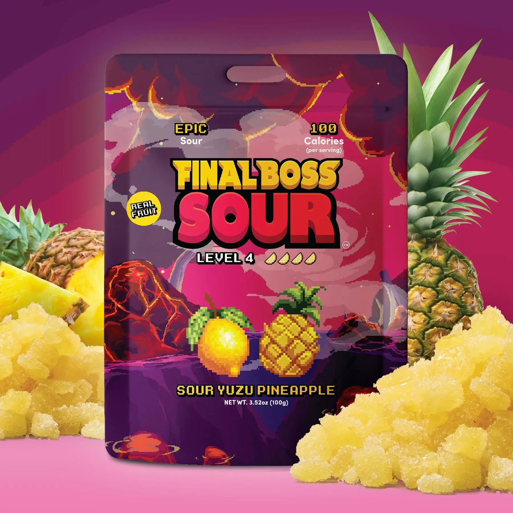 Final Boss Sour - Level 4 - Sour Yuzu Pineapple - Real Fruit Sour Candy Extreme