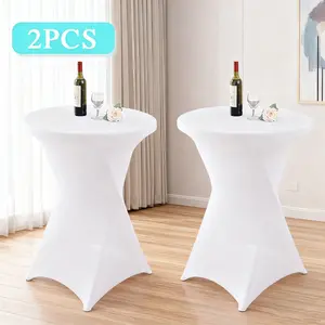Cocktail Table Covers, 1/2/Pack Spandex Round Highboy Table Covers – Stretch Fitted Cocktail Tablecloths with Elastic Foot Pockets, 32"x43" Bar Covers for Wedding, Party, Banquet, Birthday