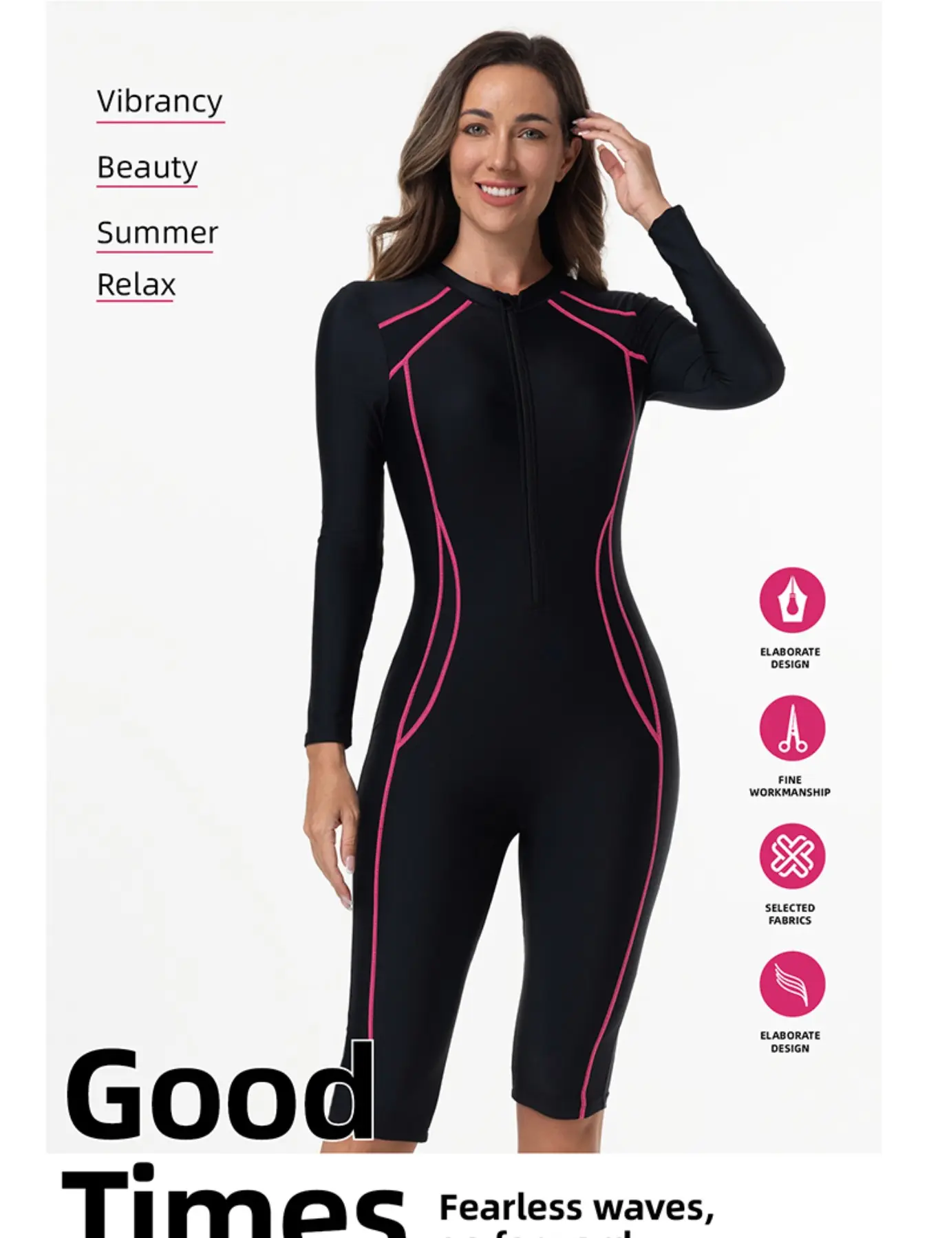 Women's Long Sleeve One-Piece Swimsuit with Sleeves, Front Zip Design, Slimming, Quick-Dry, Ideal for Swimming, Surfing, Snorkeling, Fashion Chic Swimsuit
