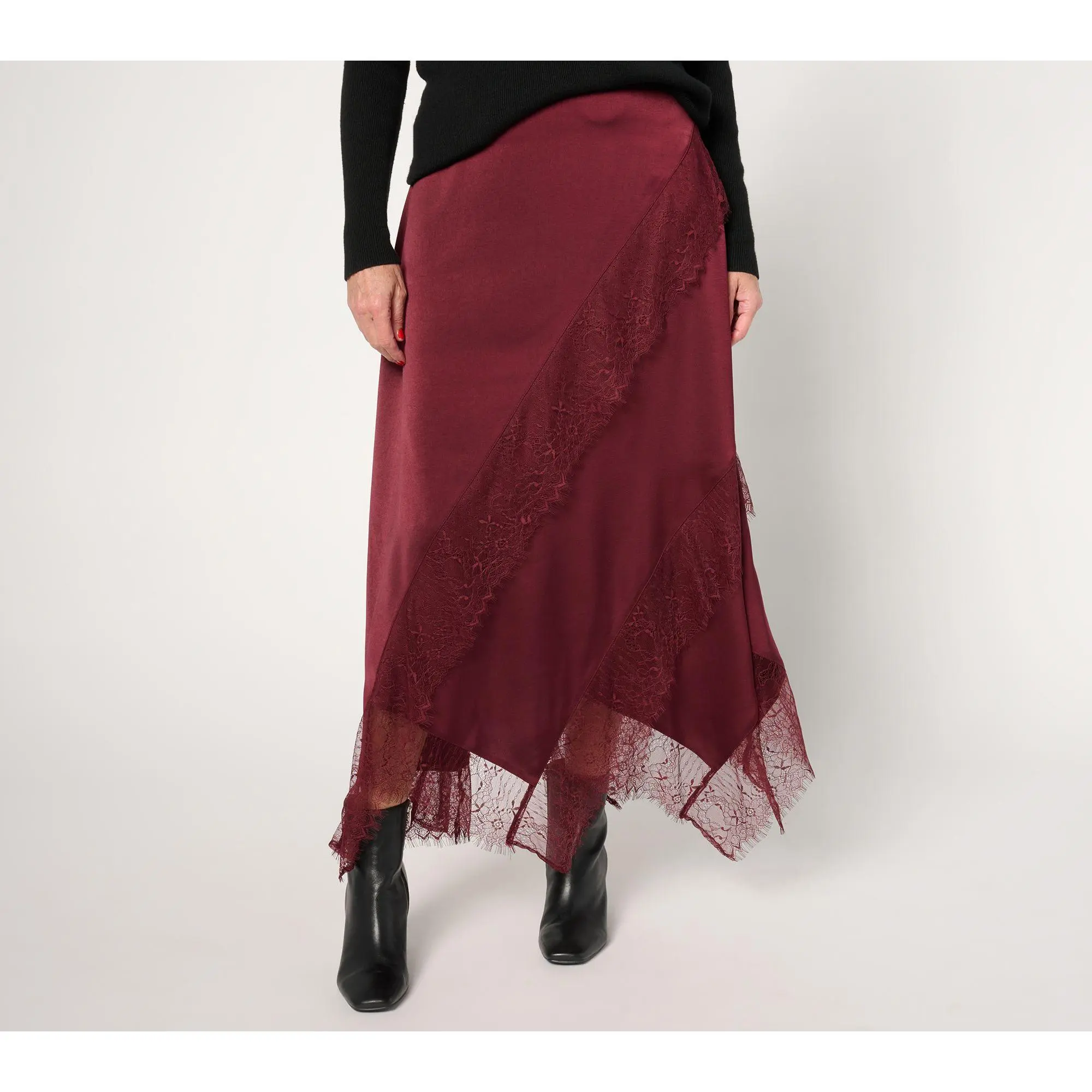Me by Jennie Garth Petite Bella Satin Skirt w/ Lace Detail