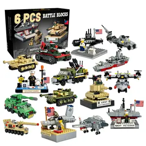 Military Building Blocks Blind Box 6PCS Surprise Set, Army Mini Figures & Vehicles Kit, WW2 Tank Jet Warship Helicopter Brick Toys, Collectible STEM Building Sets for Boys Kids Ages 6+ & Adults Gift