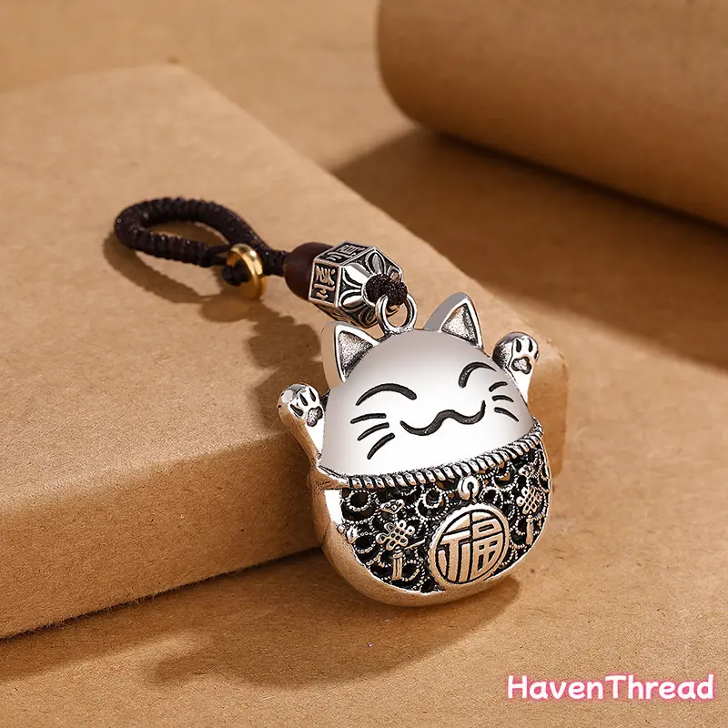 Unisex Chinese-Style Fortune Cat Keychain, Jewelry Pendant with Copper Coin Detail, Metal-Coated Wood Cartoon Charm, Ethnic Minimalist Mini Bag Accessory for DIY Luggage & Bags, Mini Bag Accessories