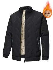 Men's Thick Winter Lamb Fleece Lined Jacket - Loose Cotton Outerwear with Layerable Design, Stitched Seams, Windproof Stand Collar, Fluffy Ribbed Fabric, Zipper, Pocket, Straight Hem for Sports, Casual Wear