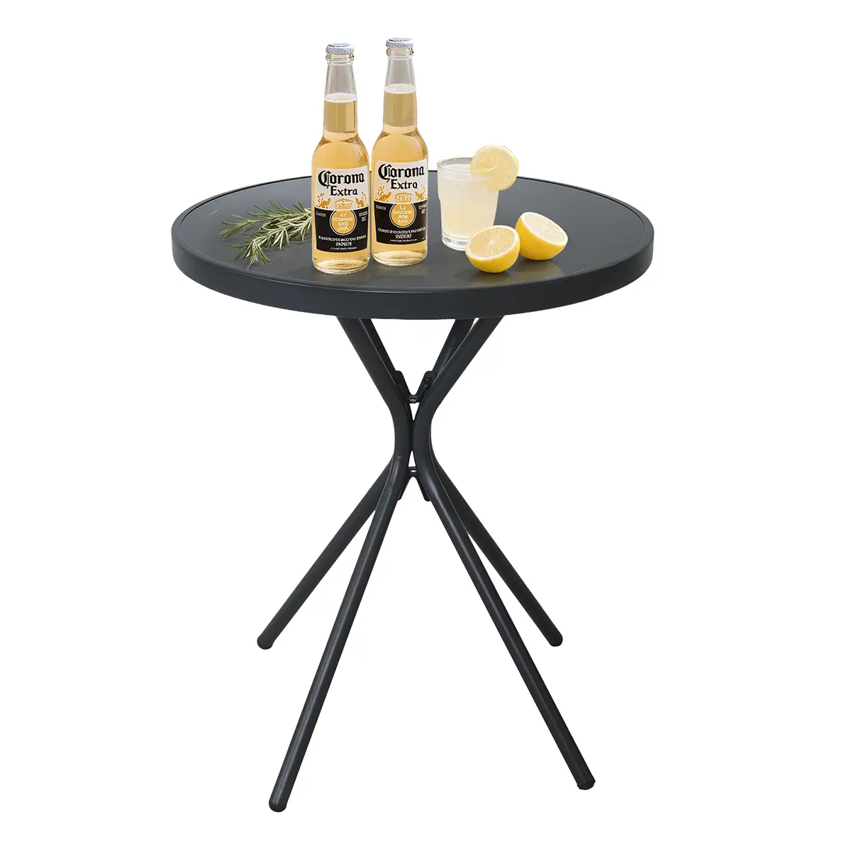 23" Outdoor Round Coffee Side Table, Versatile Patio Metal Bistro, End, or Accent Table with Tempered Glass Top, Small Outdoor Furniture Solution for Patio or Home Use