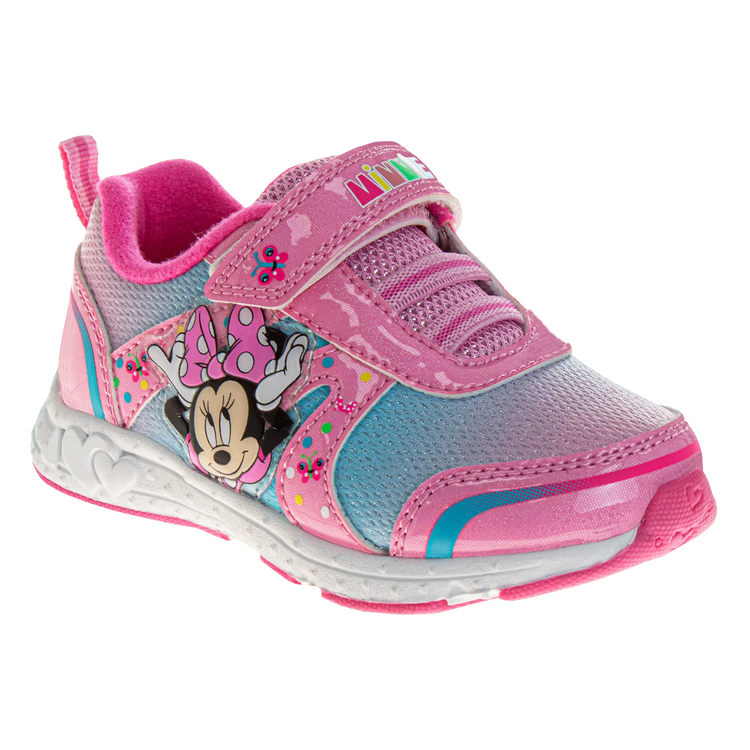 Disney Minnie Theme Toddler Girls' LED Light-Up Soles Breathable Mesh Slip-On Sneakers, Size 8 Casual Trainers with Hook-and-Loop Closure