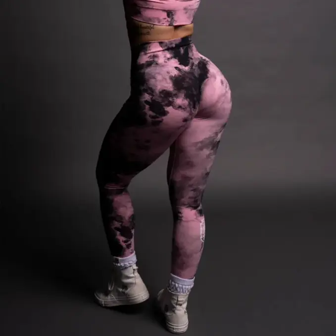 Women’s Darc Sport Leggings – Pink Black Cloud Print High-Waist Gym Workout Pants