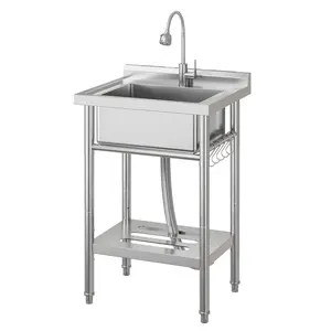 [FLASH SALE] Garvee 19"D X 23"W X 35"H Small Stainless Steel Utility Sink With Hot & Cold Water Faucet, Commercial Freestanding Single Bowl Kitchen Sink, Silver