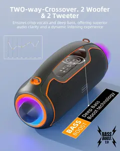 Portable Bluetooth Speakers 200W Peak Sound Deep Bass IP65 Waterproof Outdoor w 2 Subwoofer Tweeter DSP Bass Boost Fast Charging TWS TF USB AUX 24H Playtime Audio