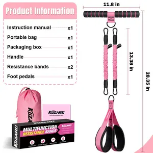 KUZARO Enhanced Resistance Band with Foot Pedals — Sit-Up and Stretching Fitness Equipment Durable latex tube with soft foot pedals