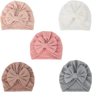 Z-HDW63    5 Pieces Newborn Baby Turban Hats Bow Baby Infant Beanie Breathable Toddler Cap for Baby Girls