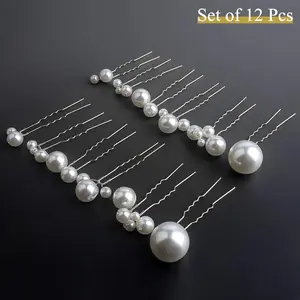 Wedding Pearl Hair Pins (12 PCS) - U Shaped Hair Accessories for Bridal Women (Silver)