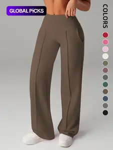 Women's Plain Loose Straight Leg Pants, Wide Leg High Waisted Athletic Sporty Casual Sweatpants with Pockets, Comfortable Daily Wear, Casual Sporty Trousers [Fits Small - Size Up Recommended]