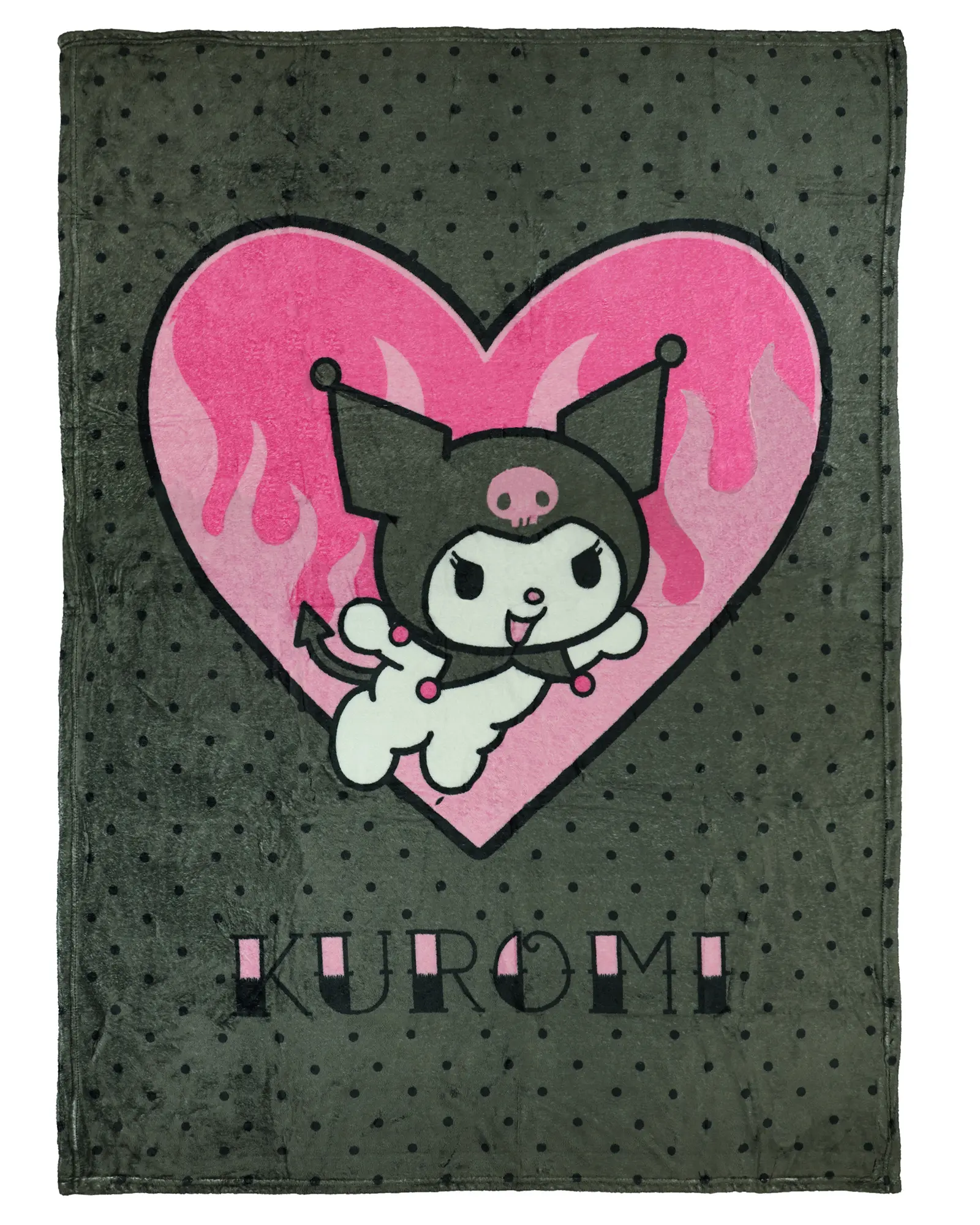 Sanrio Hello Kitty Kuromi Polka Dot Fleece Weave Blanket, 100% Polyester Cuddly Throw, 45x60 in Wild At Heart Design