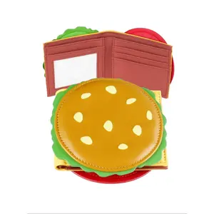 Durable Bifold Wallet - Premier League Fan Shop Accessory, Unisex Women's Cute Hamburger-Shaped PU Leather Colorblock Card Holder & Fashionable Moneybag, High-Quality Casual Daily Sports Accessory