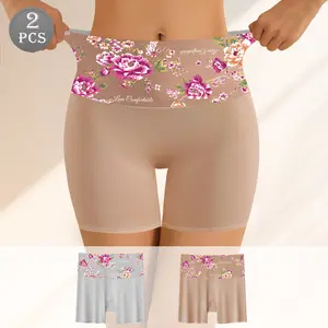 QUASTI 2PCS High Waisted Women'S Safety Pants, Milk Silk Fabric Comfortable & Breathable, Printed Design Fashionable & Charming, High Stretch Boyshorts for Women, Body Slim Abdominal Underwear Everyday Comfort Wear