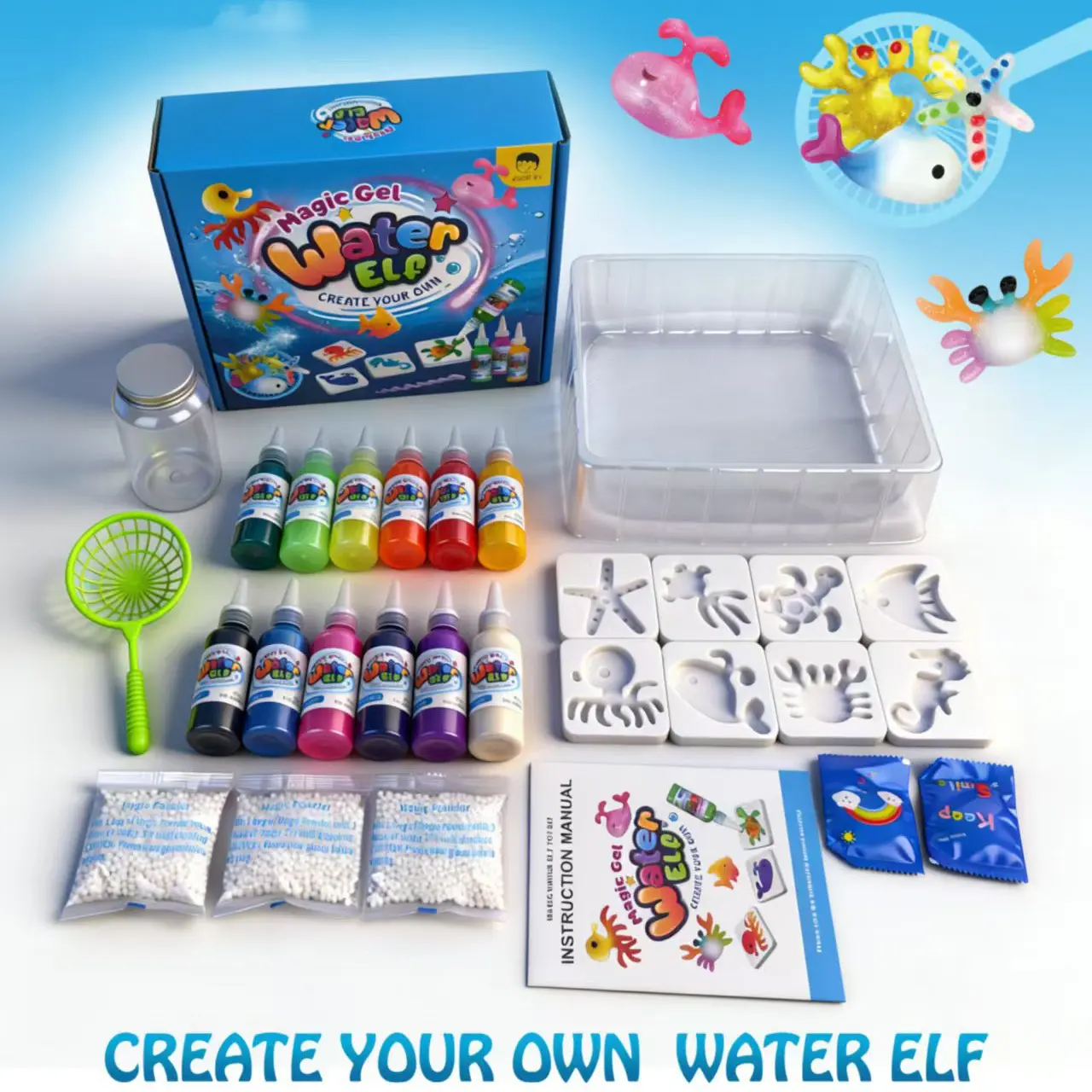 Magic Water Gel DIY Science Experiment Kit | 50+ Pcs Set (Molds + Gel Powder + Tools), Reusable Sensory Toy | Non-Toxic, ASTM Certified, Fine Motor + Creativity + Focus | Gift for 3-8 Year Old Birthday Easter Party, Preschool STEM Learning