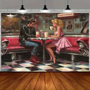 1pc 1950s Themed Background Cloth - Vintage Romance Wedding & Party Decor Suitable for Valentine's Day, Birthdays, Photo Shoots - Nostalgic 50s Diner Table Decorations, Hang No Electricity, Mult Photo Backdrops