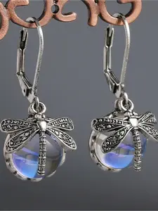 [Vintage Dragonfly Earrings] Vintage Copper Dragonfly Earrings with Moonstone Accents - Fashionable Exquisite Tribal Craftsman Carved Design, Perfect for Women, Ideal for Festivals, Banquets, and Parties, Jewelry